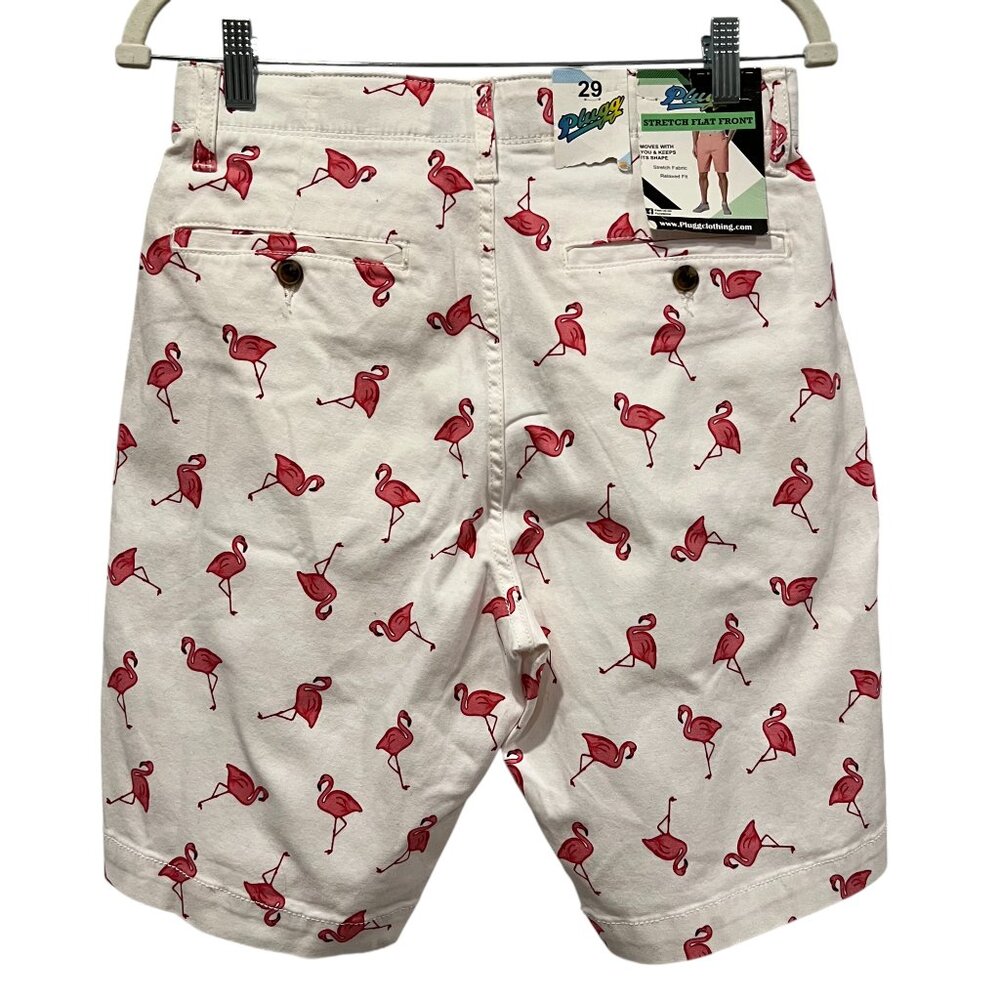Plugg Stretch Flat Front Flamingo Shorts, NWT, White Pink, 29 - Picture 6 of 7